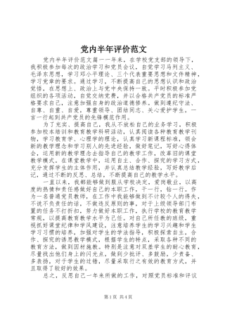 2024年党内半年评价范文