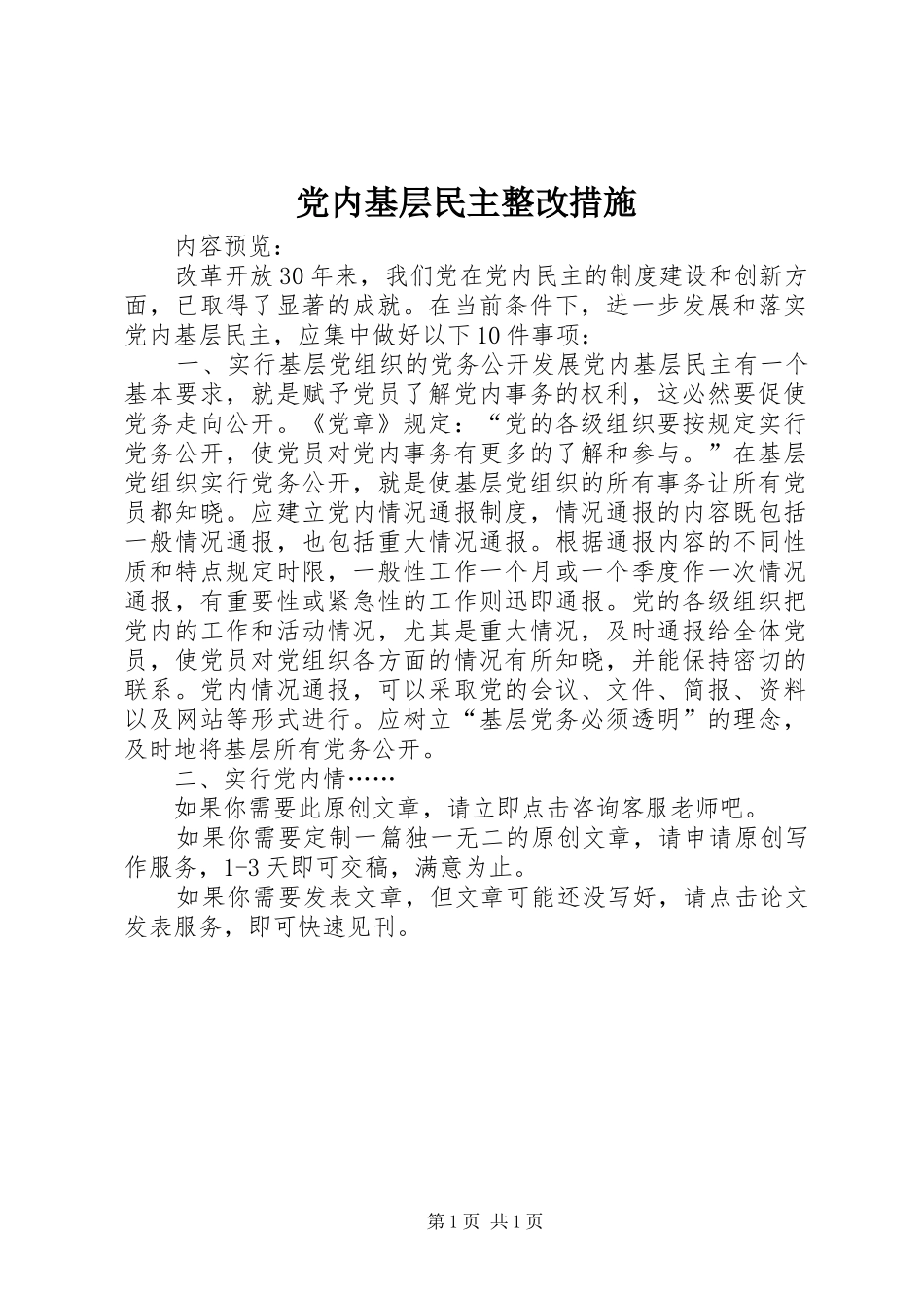 2024年党内基层民主整改措施_第1页