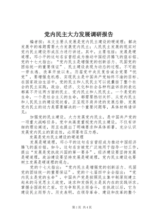 2024年党内民主大力发展调研报告