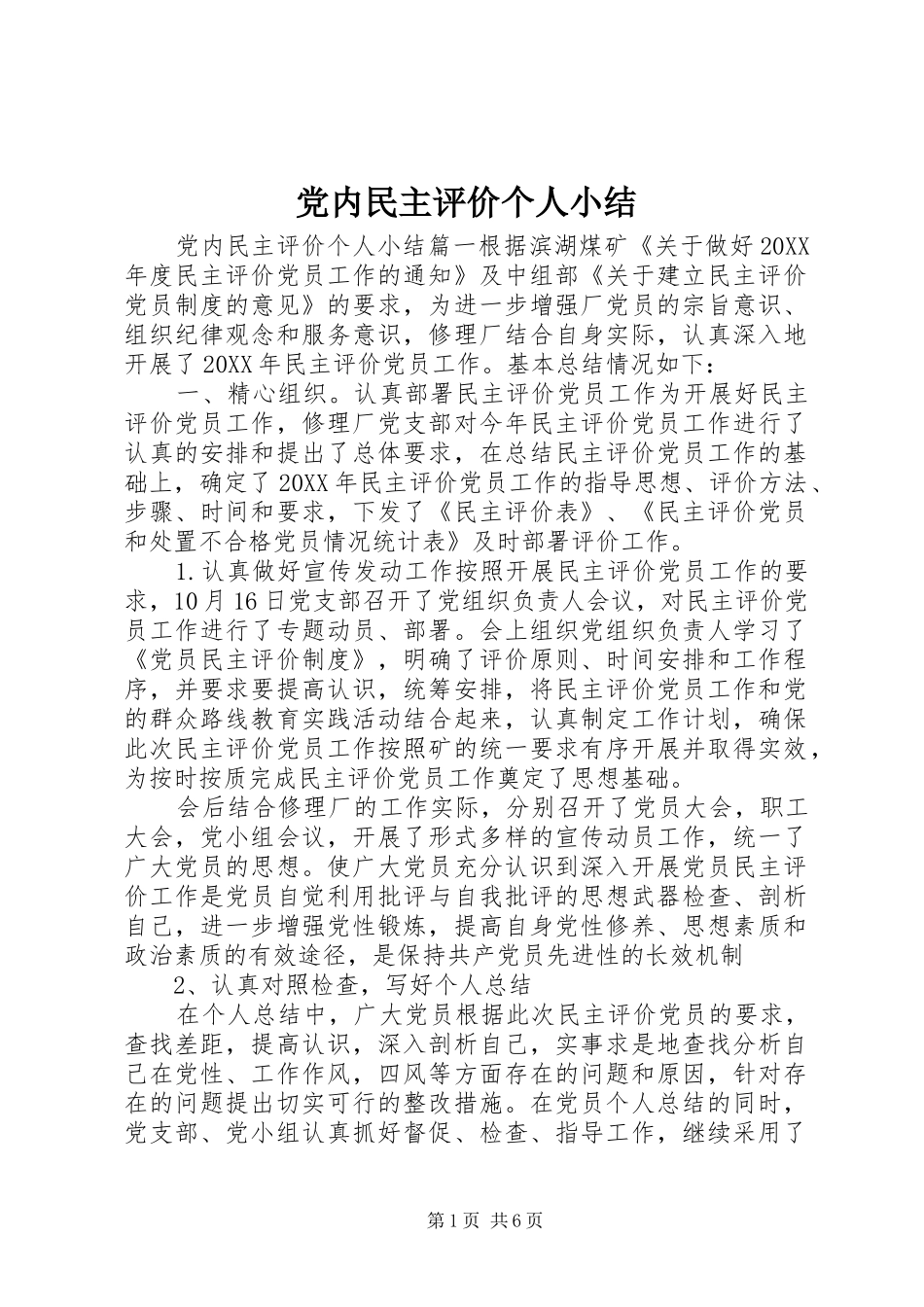 2024年党内民主评价个人小结_第1页