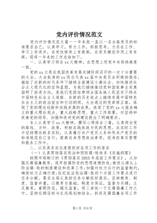 2024年党内评价情况范文