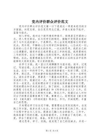 2024年党内评价群众评价范文