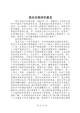 2024年党内自我评价意见