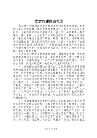 2024年党群共建经验范文