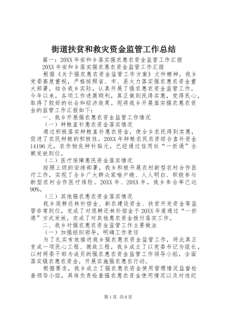 2024年街道扶贫和救灾资金监管工作总结