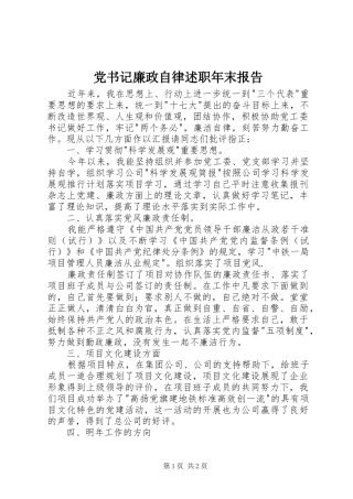 2024年党书记廉政自律述职年末报告