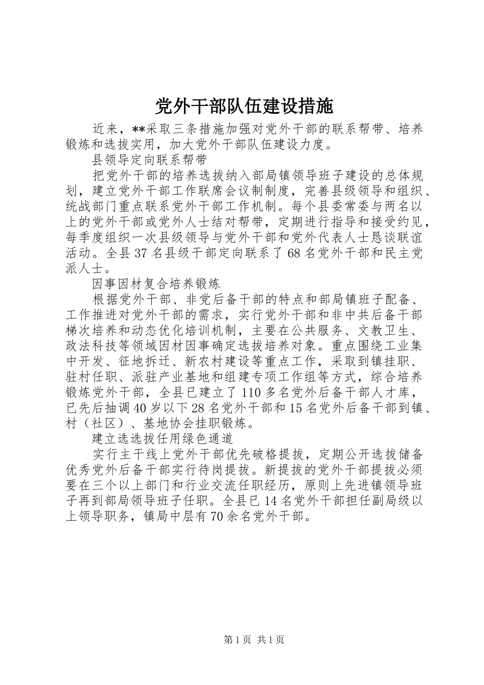 2024年党外干部队伍建设措施_第1页