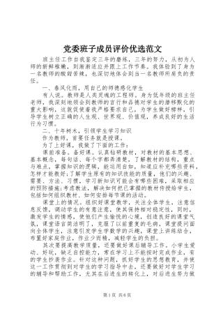 2024年党委班子成员评价优选范文