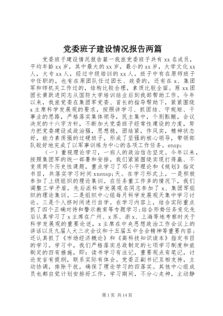 2024年党委班子建设情况报告两篇