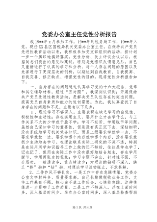 2024年党委办公室主任党性分析报告