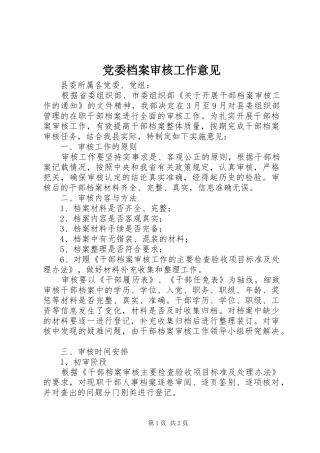 2024年党委档案审核工作意见