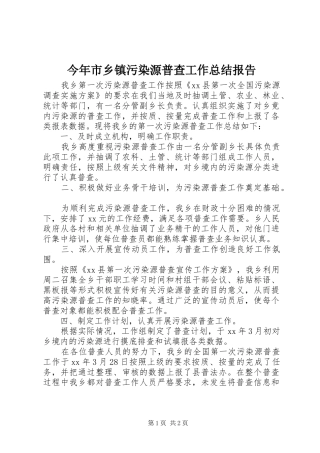 2024年今年市乡镇污染源普查工作总结报告