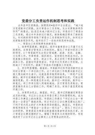 2024年党委分工负责运作机制思考和实践