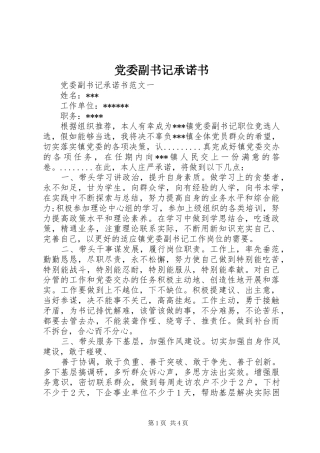 2024年党委副书记承诺书