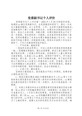 2024年党委副书记个人评价