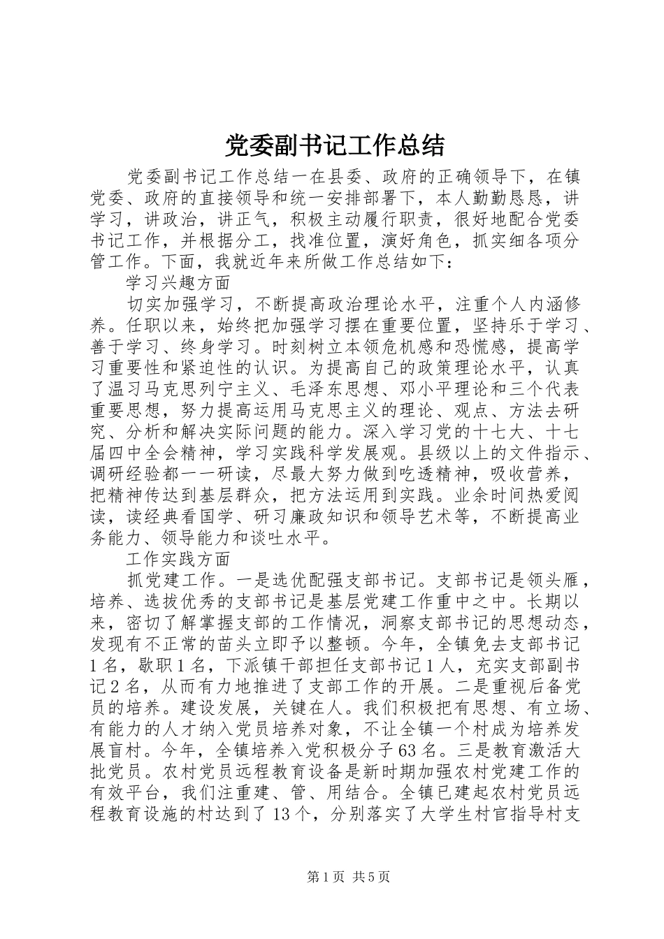 2024年党委副书记工作总结_第1页