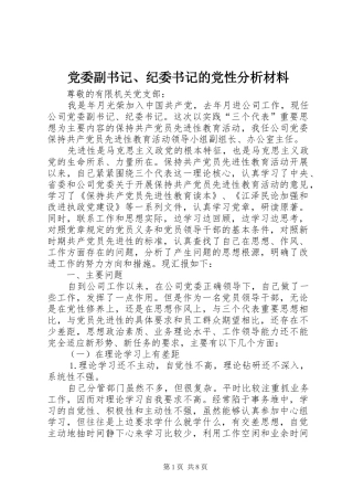 2024年党委副书记纪委书记的党性分析材料
