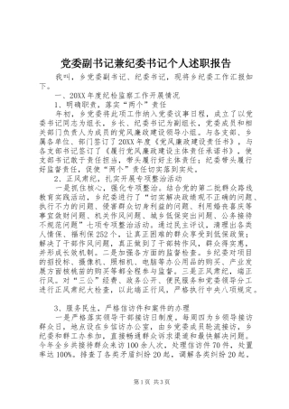 2024年党委副书记兼纪委书记个人述职报告