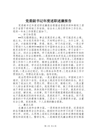 2024年党委副书记年度述职述廉报告