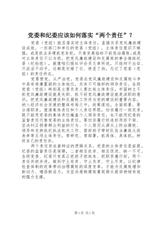 2024年党委和纪委应该如何落实两个责任