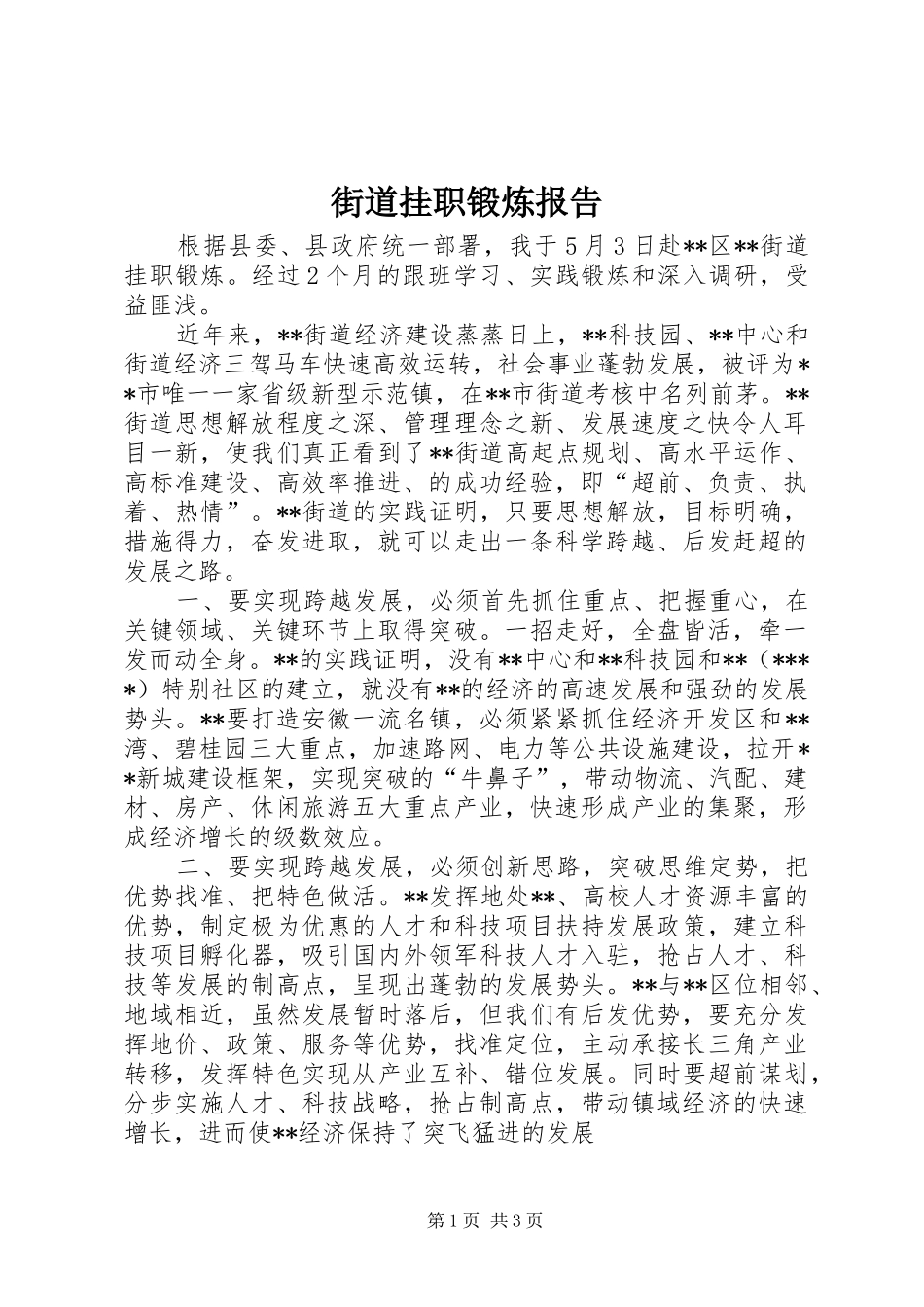 2024年街道挂职锻炼报告_第1页