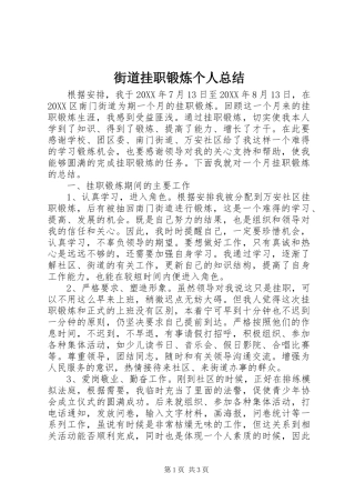2024年街道挂职锻炼个人总结