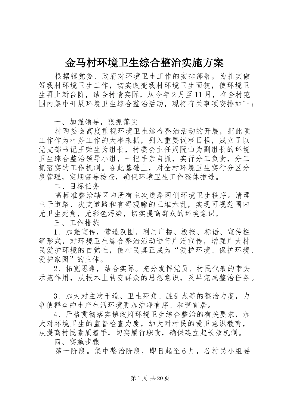 2024年金马村环境卫生综合整治实施方案_第1页