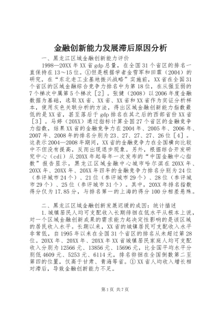2024年金融创新能力发展滞后原因分析