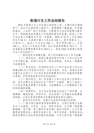 2024年街道计生工作总结报告