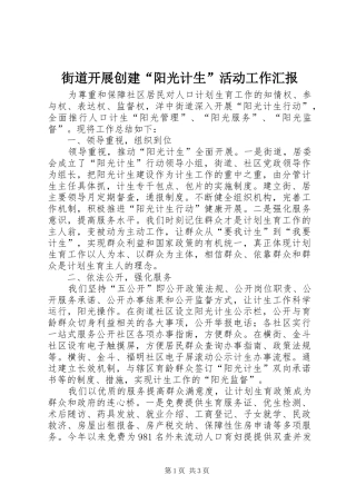 2024年街道开展创建阳光计生活动工作汇报