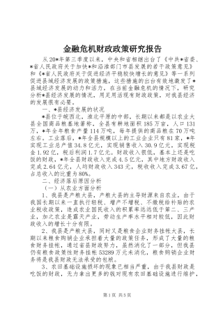 2024年金融危机财政政策研究报告