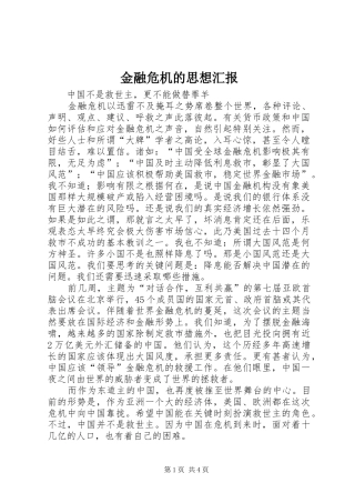 2024年金融危机的思想汇报