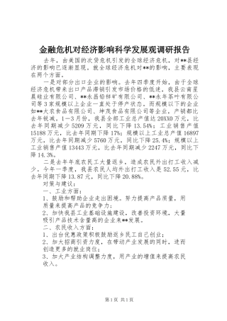 2024年金融危机对经济影响科学发展观调研报告