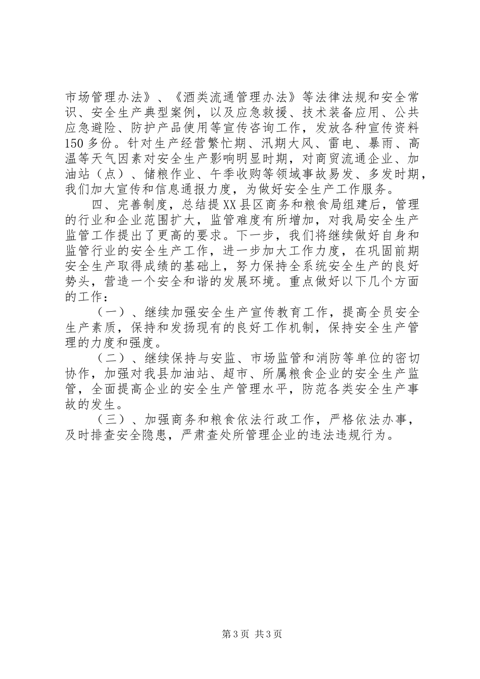 2024年乡镇商务和粮食局年度安全生产工作总结_第3页