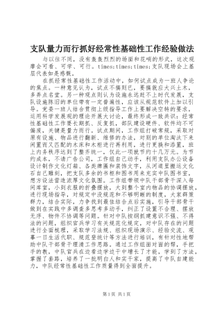 2024年支队量力而行抓好经常性基础性工作经验做法