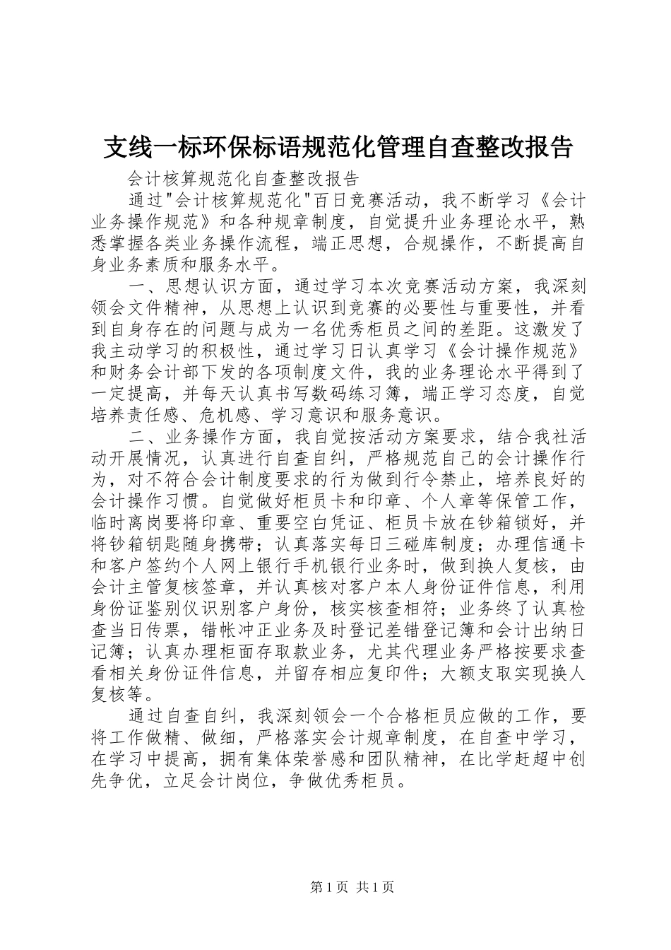 2024年支线一标环保标语规范化管理自查整改报告_第1页