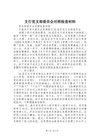 2024年支行党支部委员会对照检查材料