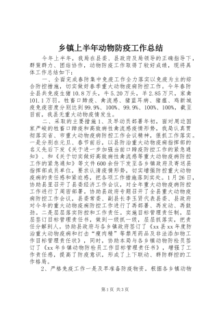 2024年乡镇上半年动物防疫工作总结
