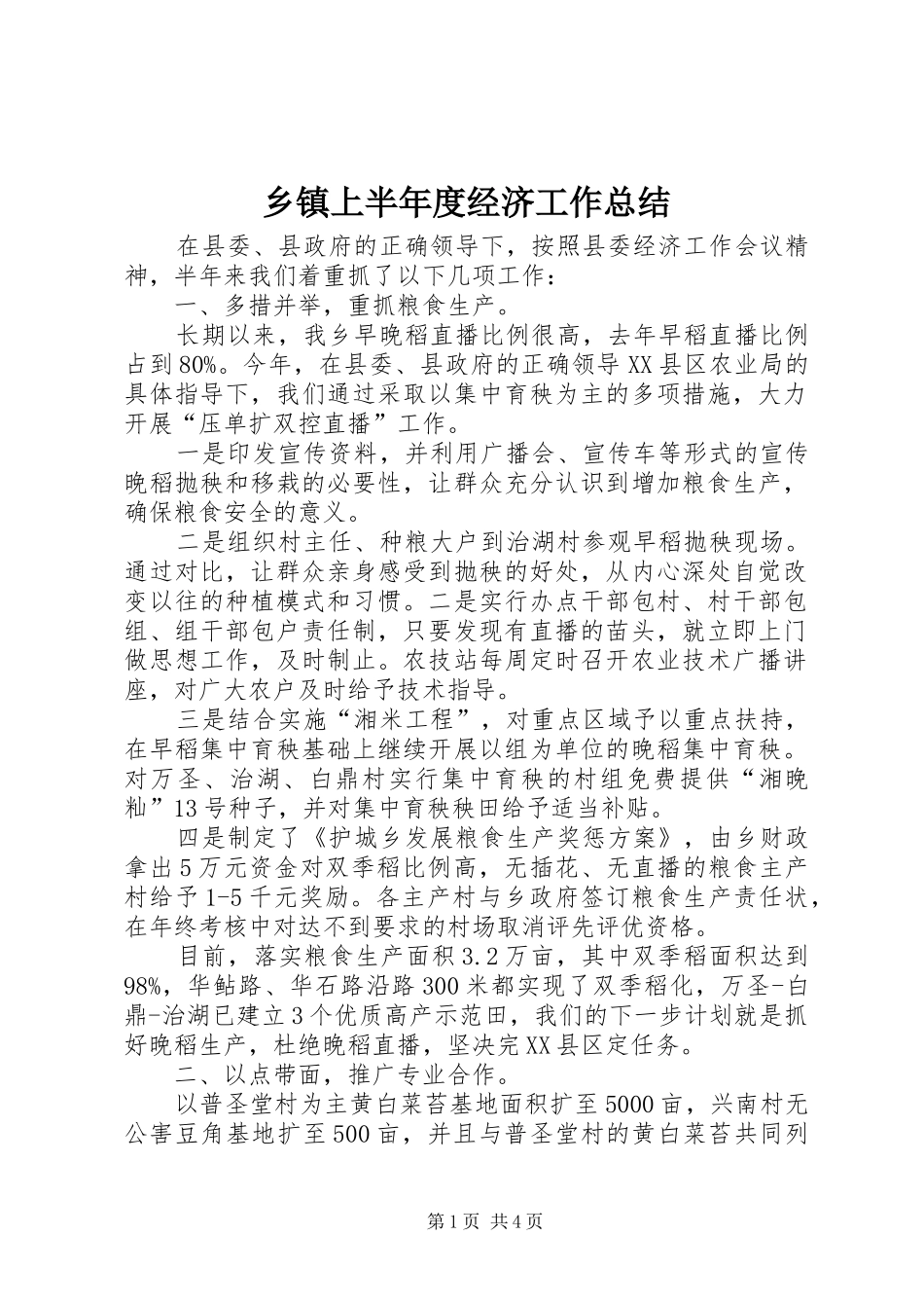 2024年乡镇上半年度经济工作总结_第1页