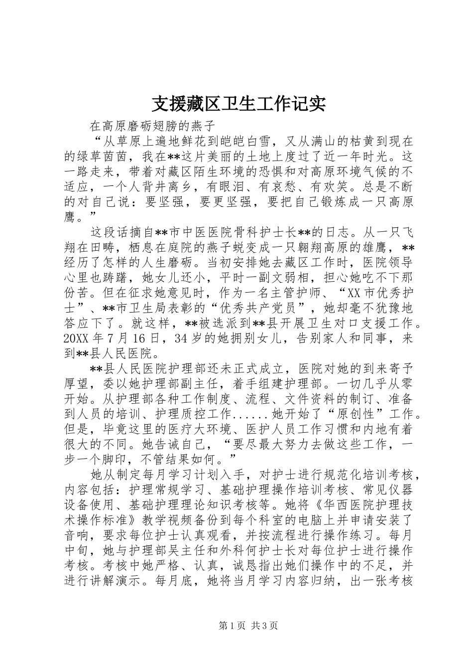 2024年支援藏区卫生工作记实_第1页