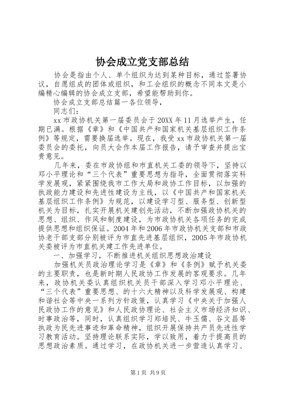 2024年协会成立党支部总结_第1页