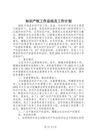 2024年知识产权工作总结及工作计划