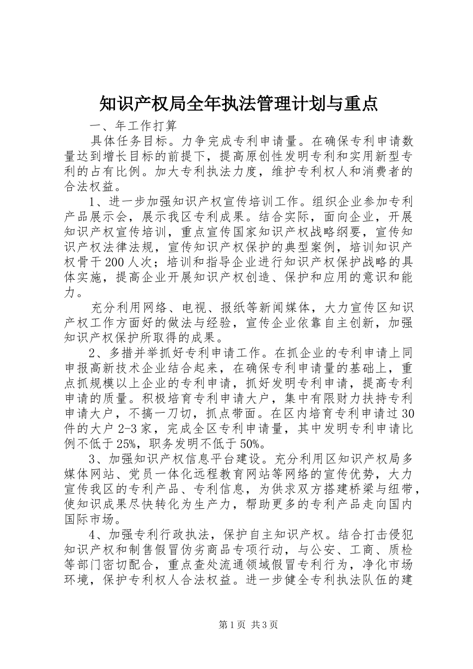 2024年知识产权局全年执法管理计划与重点_第1页