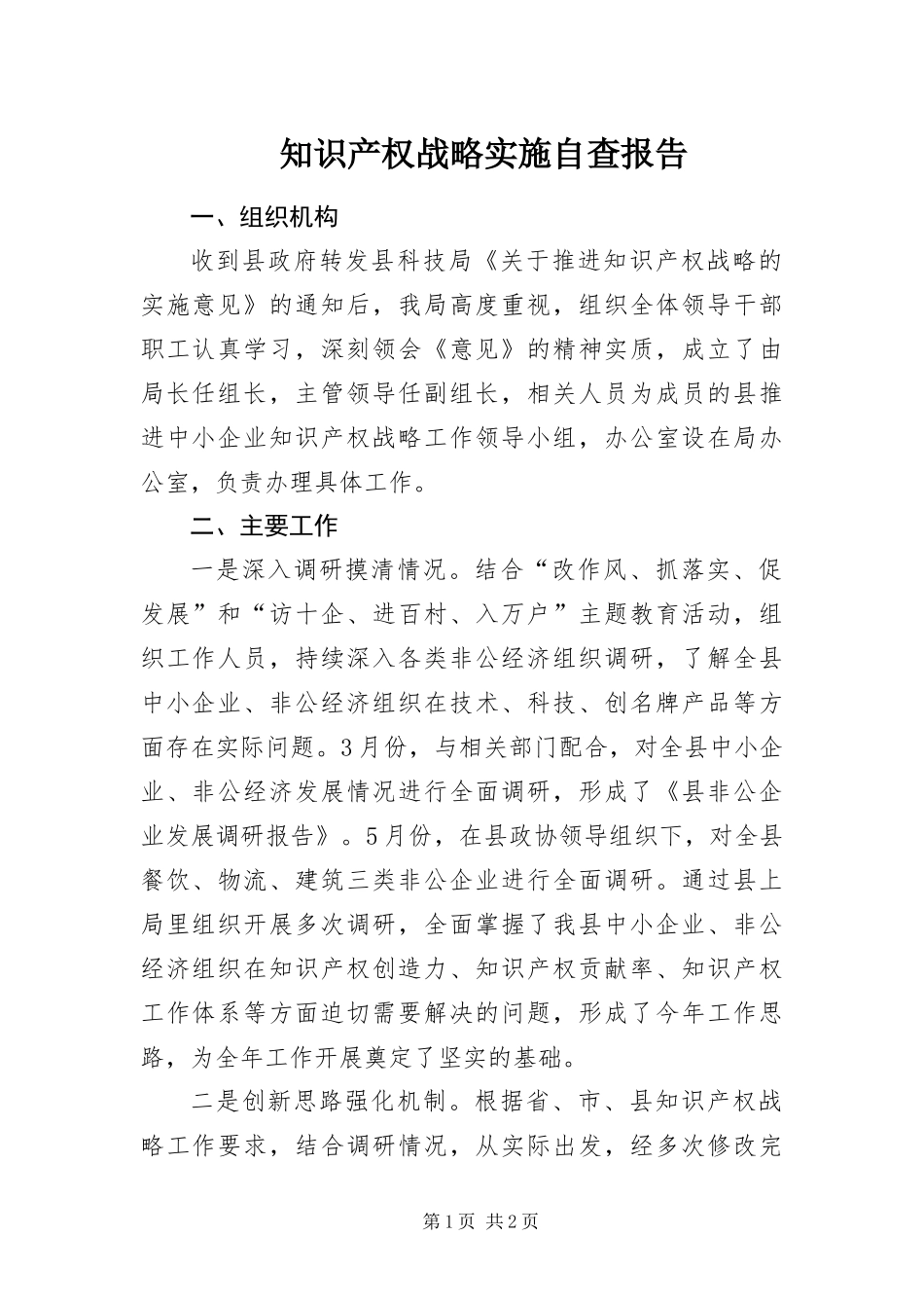 2024年知识产权战略实施自查报告_第1页