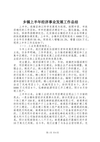 2024年乡镇上半年经济事业发展工作总结