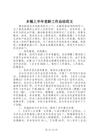 2024年乡镇上半年老龄工作总结范文