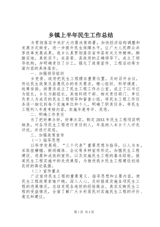 2024年乡镇上半年民生工作总结