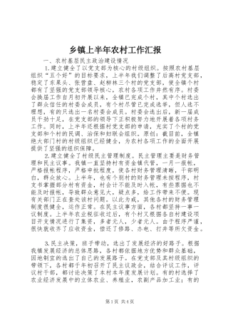 2024年乡镇上半年农村工作汇报