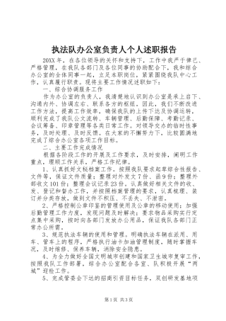 2024年执法队办公室负责人个人述职报告