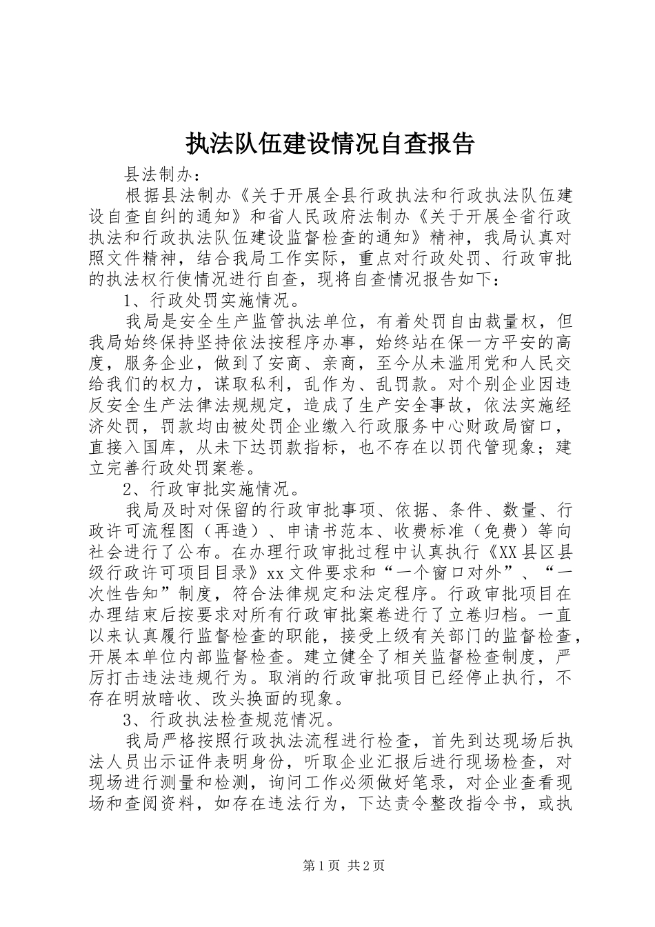 2024年执法队伍建设情况自查报告_第1页